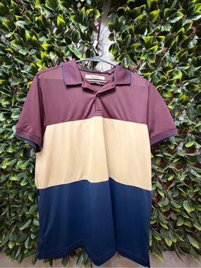 Colorblock Mens Polo Shirt - Maroon, Beige & Navy